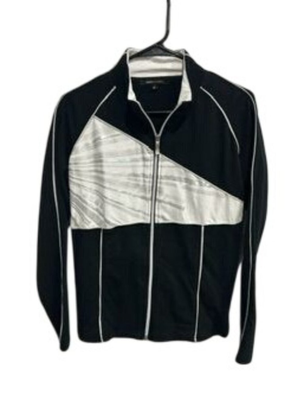 BCBGMAXAZRIA XL Black White Stripe Logo Full Zip Jacket 90s Minimalism Streetwea